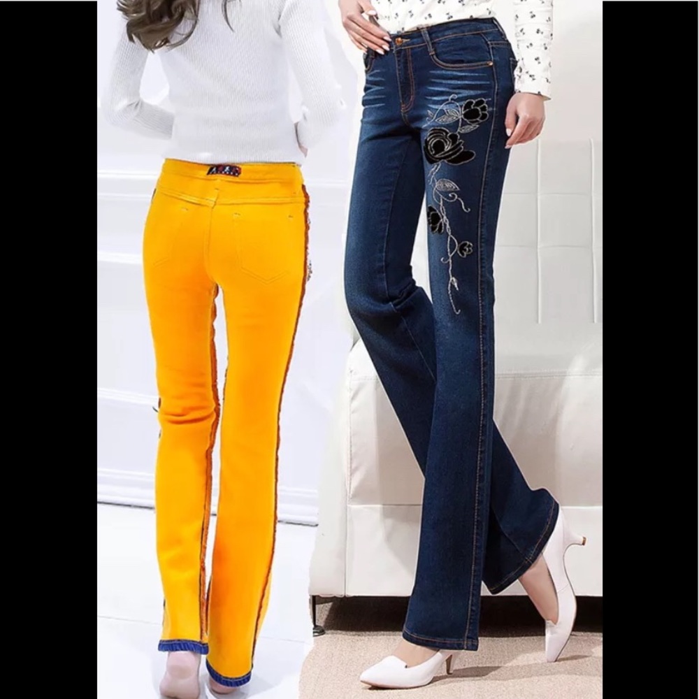 Embroidered fleece lined jeans
